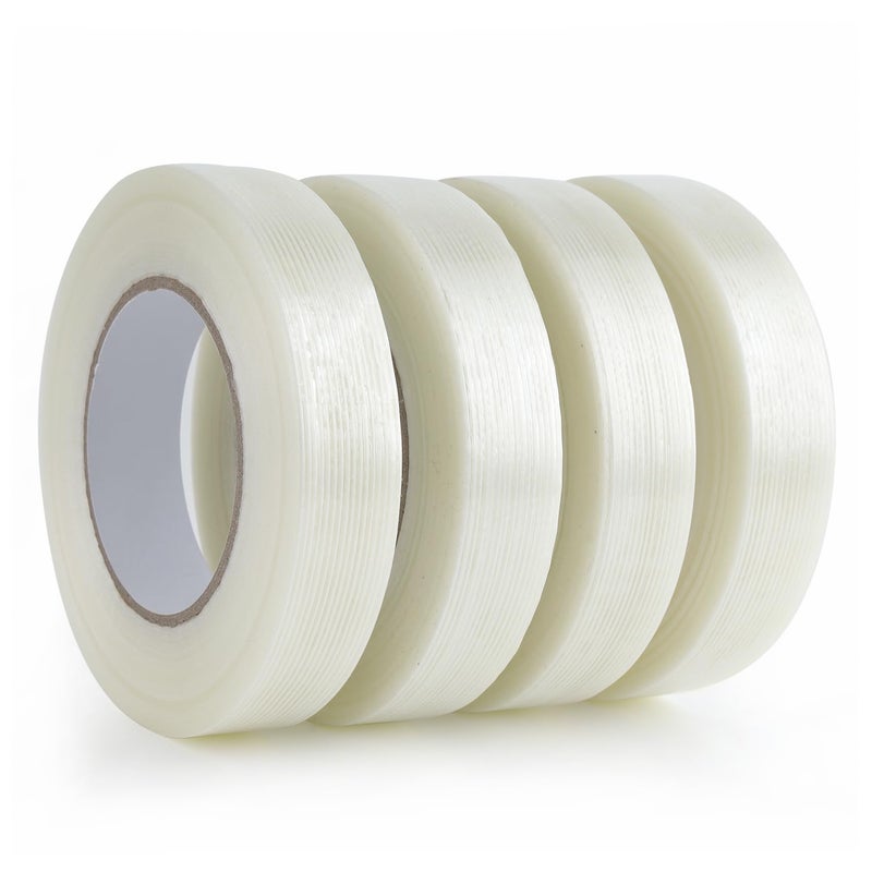 Lichamp Mono Filament Strapping Tape, 4 Roll 1 Inch x 60 Yards 5.9 Mil Transparent Fiberglass Tapes, Reinforced Packing Tape - Image 1